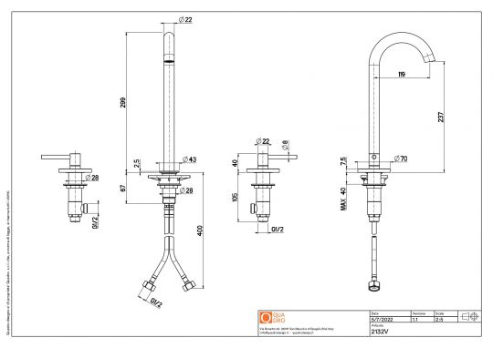 Смеситель для раковины Quadro design FFQT 21 32V на три отверстия высокий схема 4