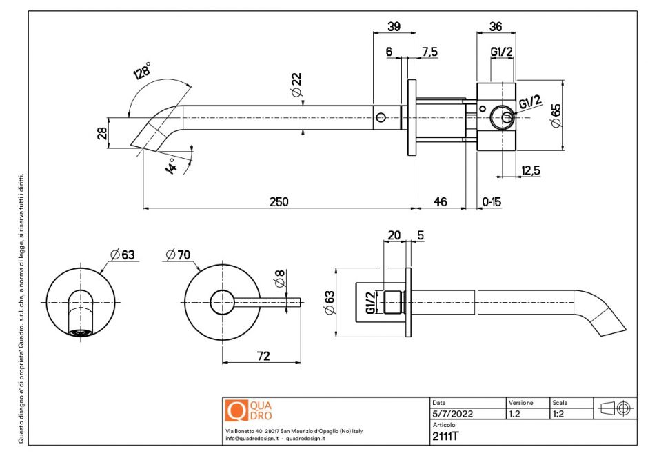 Смеситель для раковины Quadro design FFQT 21 11T настенный ФОТО