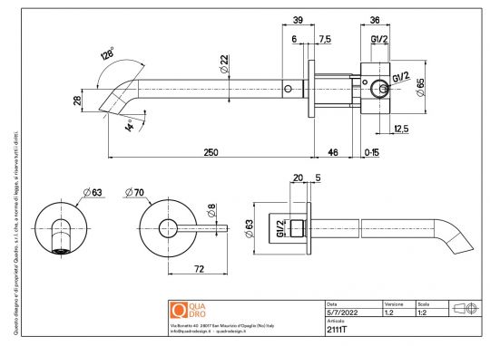 Смеситель для раковины Quadro design FFQT 21 11T настенный схема 4
