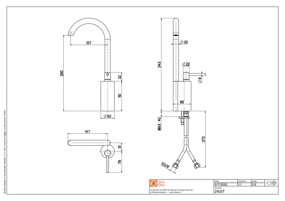 Смеситель для раковины Quadro design FFQT 21 02T высокий ФОТО