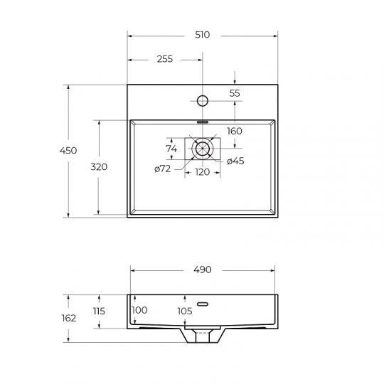 Раковина мебельная из искусственного мрамора Cezares 51х45х11,5 схема 2