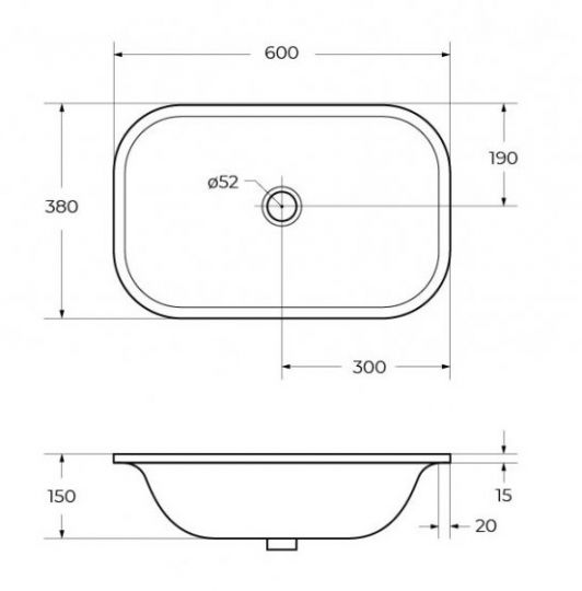 Керамическая раковина Cezares 60х39 встраиваемая сверху схема 2 Керамическая раковина Cezares 60х39 встраиваемая сверху схема 2