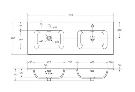 Керамическая раковина с двумя чашами Cezares CZR-8095 схема 2