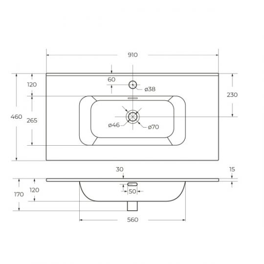 Керамическая раковина мебельная Cezares с чашей в центре, глубина 46см CZR-8095 схема 8 Керамическая раковина мебельная Cezares с чашей в центре, глубина 46см CZR-8095 схема 8