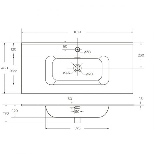 Керамическая раковина мебельная Cezares с чашей в центре, глубина 46см CZR-8095 схема 10 Керамическая раковина мебельная Cezares с чашей в центре, глубина 46см CZR-8095 схема 10