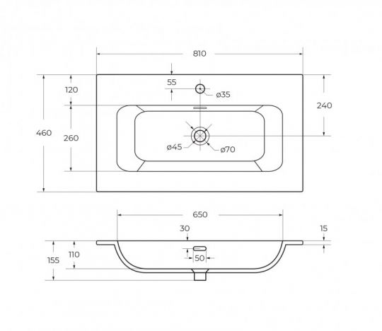 Керамическая раковина мебельная Cezares 81х46х15,5 схема 2