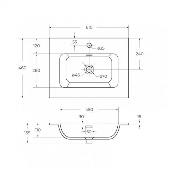 Керамическая раковина мебельная Cezares 61х46х15,5 схема 2