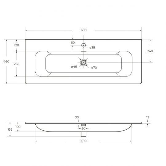 Керамическая раковина мебельная Cezares 121х46 схема 2