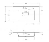 Раковина из искусственного мрамора Cezares SLIDER 80х48 схема 2