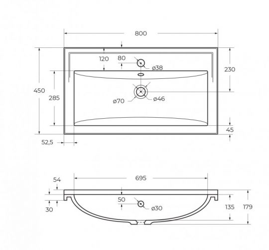 Раковина из искусственного мрамора Cezares GIUBILEO-N 80х45 схема 2