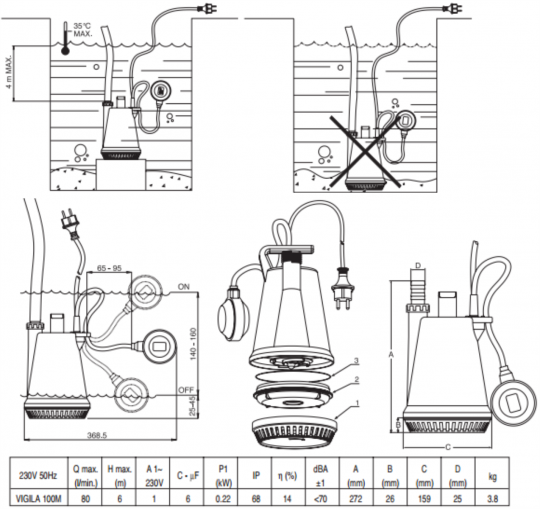 Дренажный насос  ESPA Vigila 100 MС A схема 2