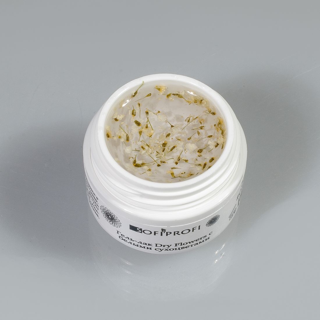 Гель-лак Dry Flowers  с белыми   сухоцветами, арт. 012,  5 мл   SOFIPROFI