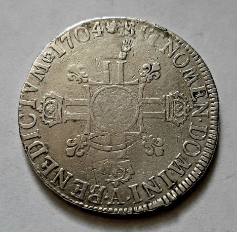 1 экю 1704 Франция Редкость XF Перечекан