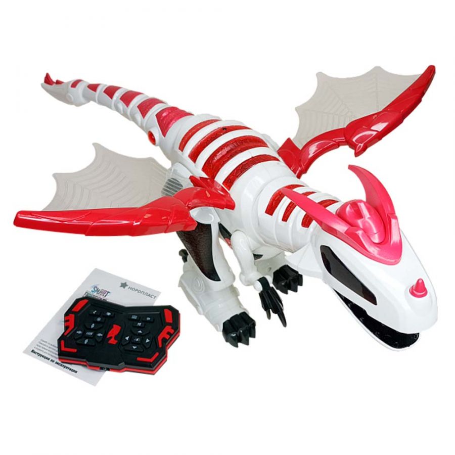 Динозавр интерактивный с паром и LED подсветкой на ИК управлении НОРДПЛАСТ, розовый