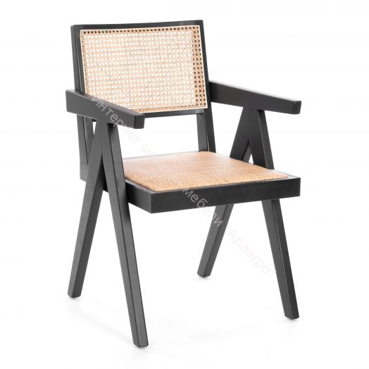 Кресло LOKI дерево вяз/ротанг, Чёрный, 50х50х84 см