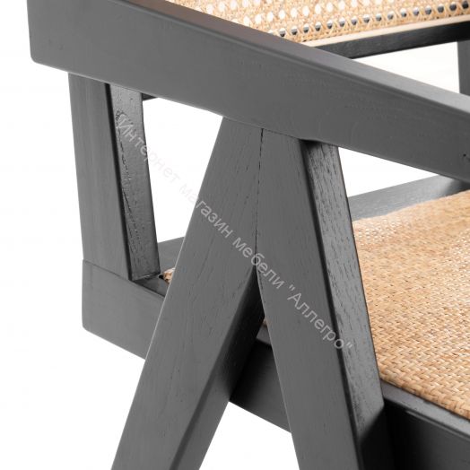 Кресло LOKI дерево вяз/ротанг, Чёрный, 50х50х84 см