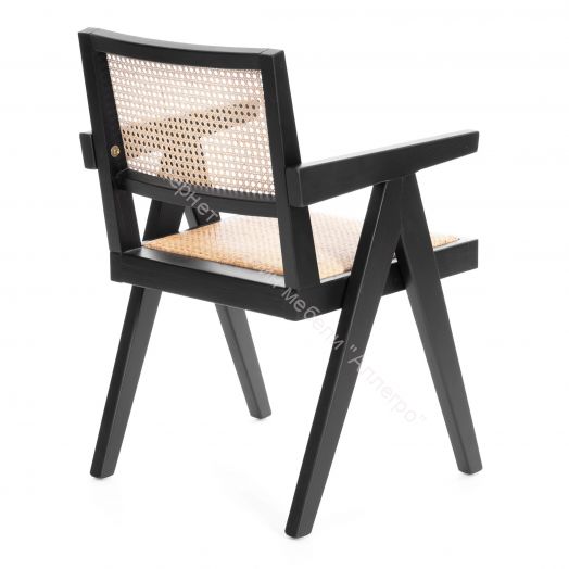 Кресло LOKI дерево вяз/ротанг, Чёрный, 50х50х84 см