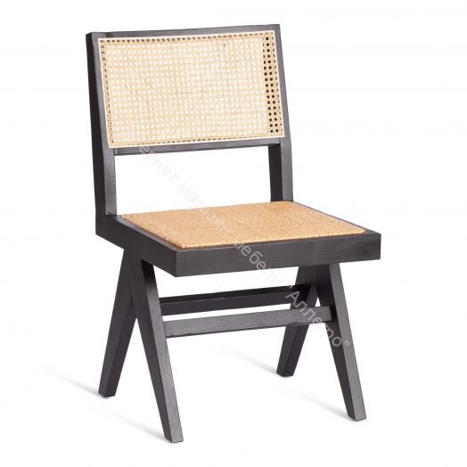 Стул LOKI дерево вяз/ротанг, 51х44х86 см, Чёрный