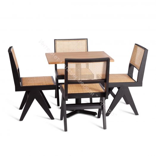 Стул LOKI дерево вяз/ротанг, 51х44х86 см, Чёрный