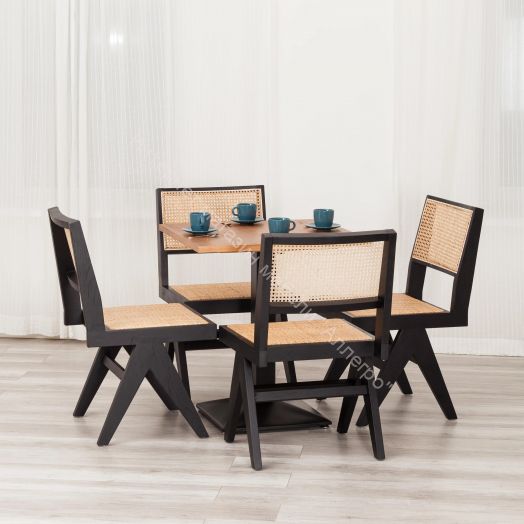 Стул LOKI дерево вяз/ротанг, 51х44х86 см, Чёрный