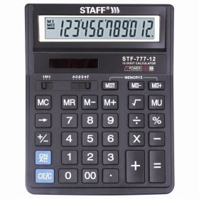 Калькулятор настольный STAFF STF-777, 12 разрядов, двойное питание, 210×165 мм, ЧЕРНЫЙ