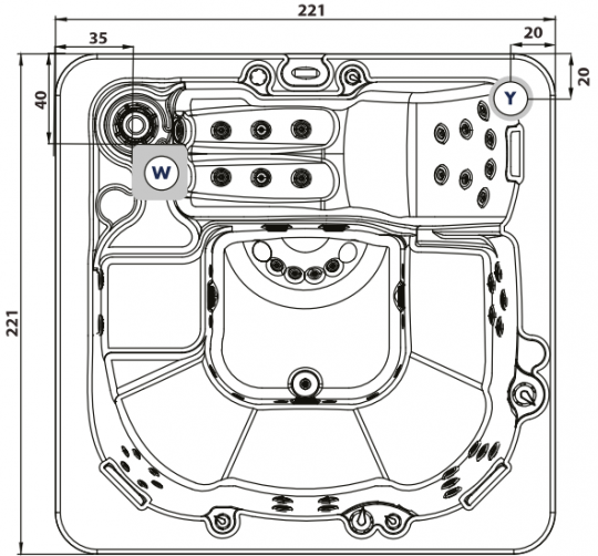Гидромассажный СПА бассейн Albatros Ground 221х221 схема 2