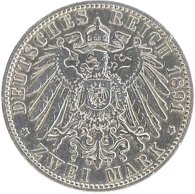 2 марки 1891 Пруссия AUNC Редкий год Германия