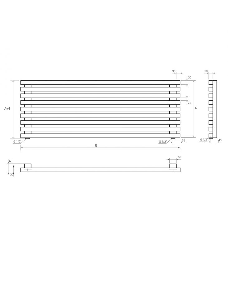 Водяной полотенцесушитель Broner MOOT H 10 480.1200 горизонтальный 30х30 1200 мм ФОТО