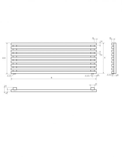 Полотенцесушитель Broner MOOT H 11 530.1600 водяной горизонтальный 30х30 1600 мм схема 2