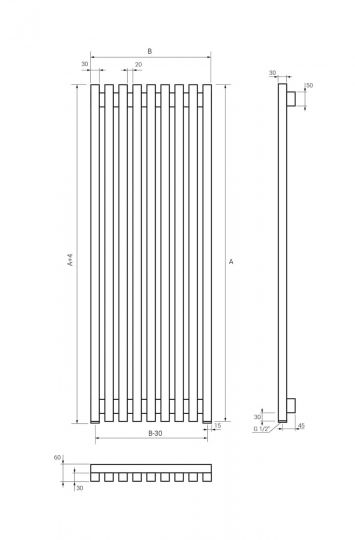 Водяной полотенцесушитель Broner MOOT V 10 1200.480 30х30 10 секций 480 мм схема 4 Водяной полотенцесушитель Broner MOOT V 10 1200.480 30х30 10 секций 480 мм схема 4