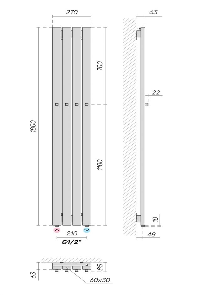Полотенцесушитель водяной Broner Moot Long Bath MLBS.60.013.120.0000 профиль 30х60 130 мм ФОТО