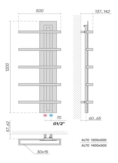 Полотенцесушитель водяной Broner Alto ALT.050.120.0000.R(R)/(L)  вертикальный 500 мм схема 4