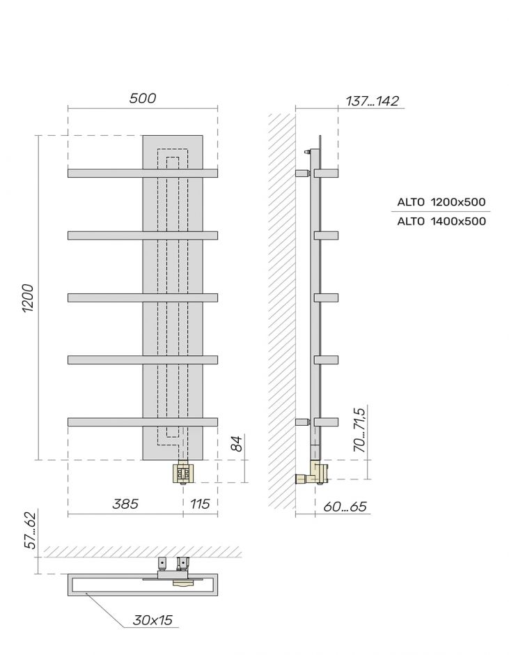Полотенцесушитель электрический Broner Alto ALT.EL.050.120. 0000.R(R)/(L) вертикальный 500 мм ФОТО