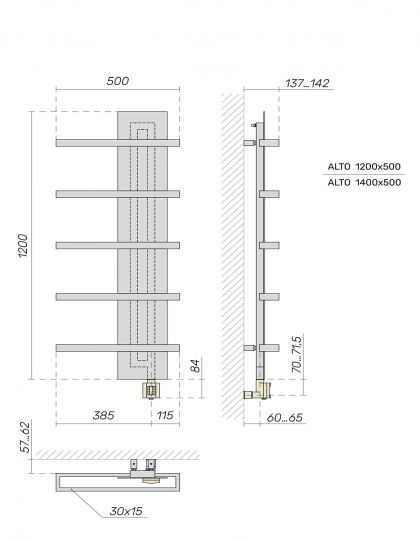 Полотенцесушитель электрический Broner Alto ALT.EL.050.120. 0000.R(R)/(L) вертикальный 500 мм схема 3