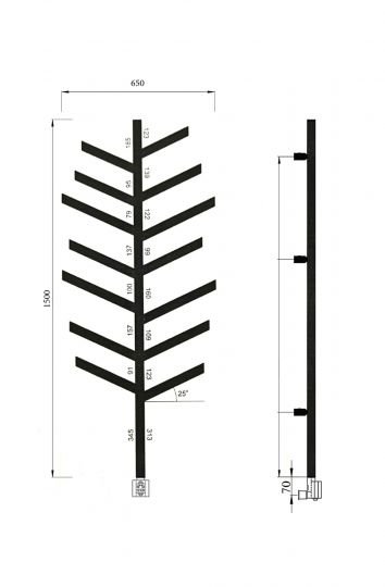 Полотенцесушитель электрический Broner Тайга 40х40 TG.EL.050.150.0000.R дизайнерский 500 мм схема 3
