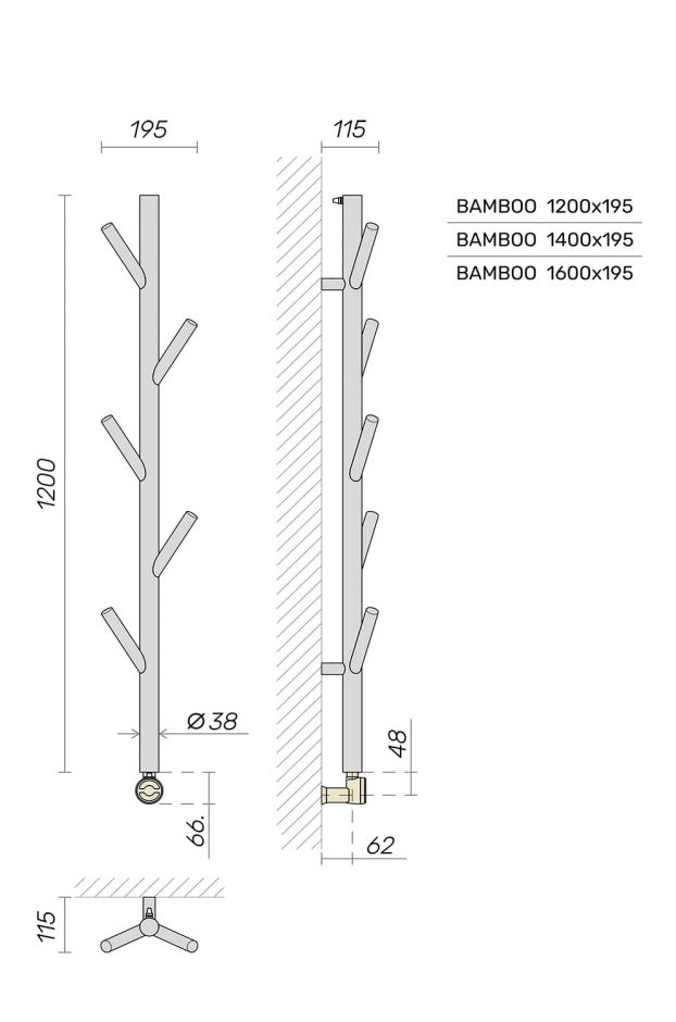 Полотенцесушитель дизайнерский Broner Bamboo BM.EL.030.120.0000.R электрический 300 мм ФОТО