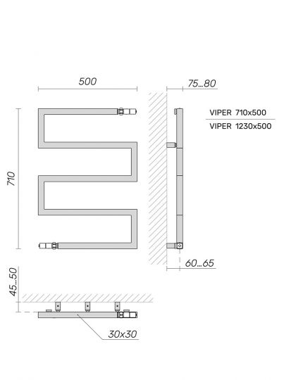 Полотенцесушитель электрический Broner Viper VP.EL.050.120.0000 вертикальный 500 мм схема 4