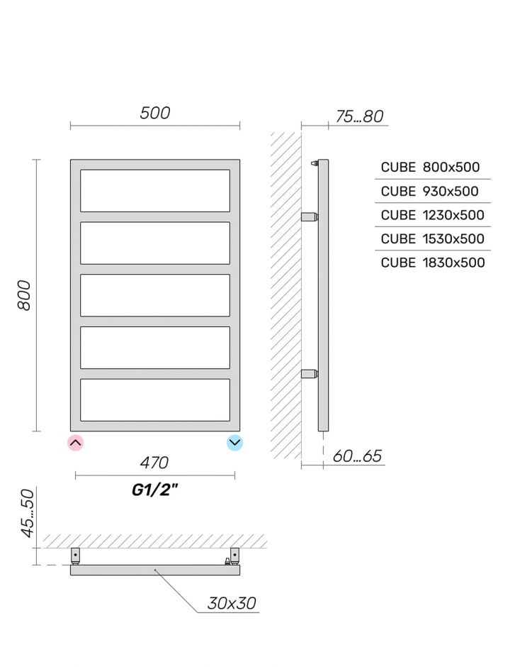 Полотенцесушитель на ГВС Broner Cube CB.050.100.0000 500 мм ФОТО