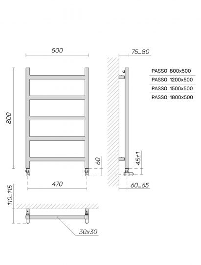 Полотенцесушитель водяной Broner Passo PS.050.180.0000 на ГВС 500 мм схема 3