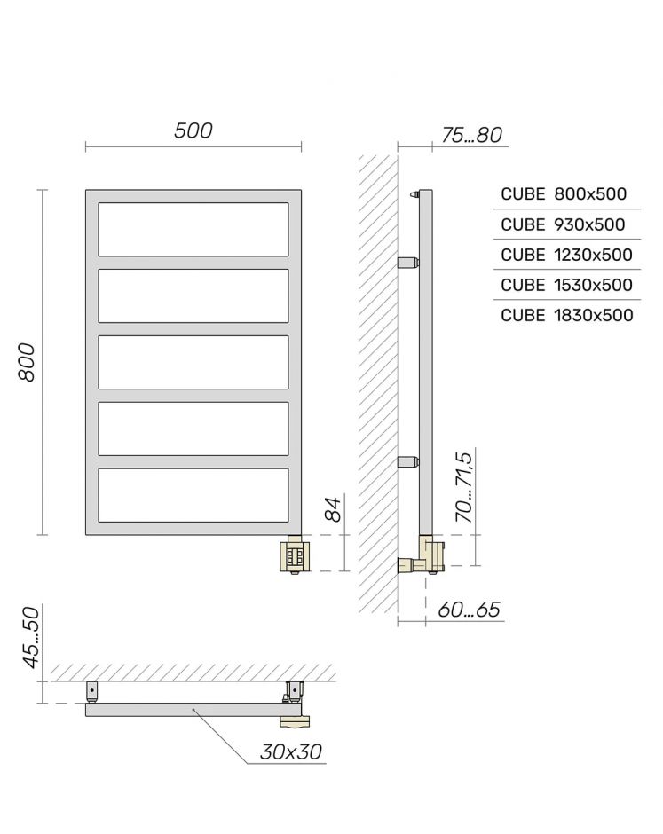 Полотенцесушитель электрический Broner Cube CB.EL.050.100.0000 вертикальный 500 мм ФОТО