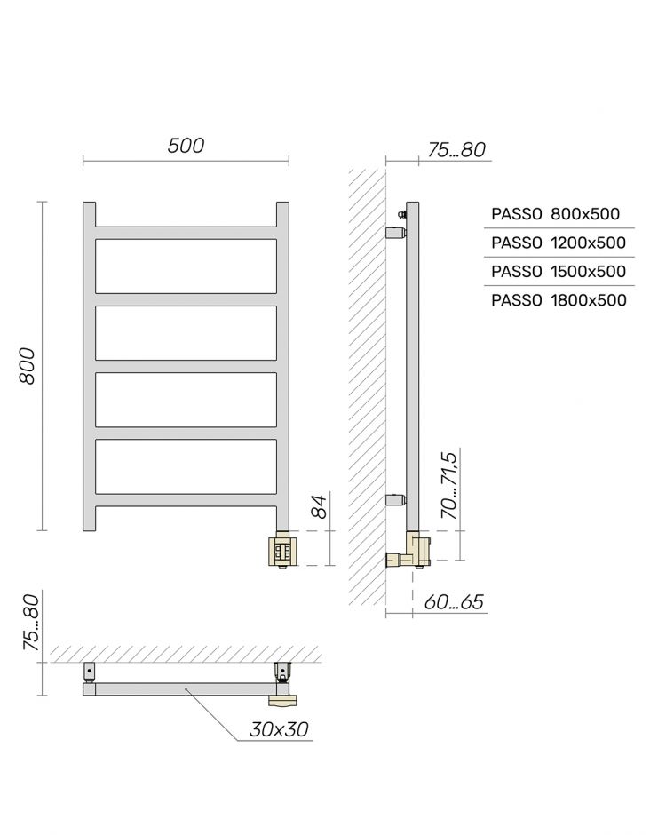 Полотенцесушитель Broner Passo PS.EL.050.080.0000 электрический 500 мм ФОТО