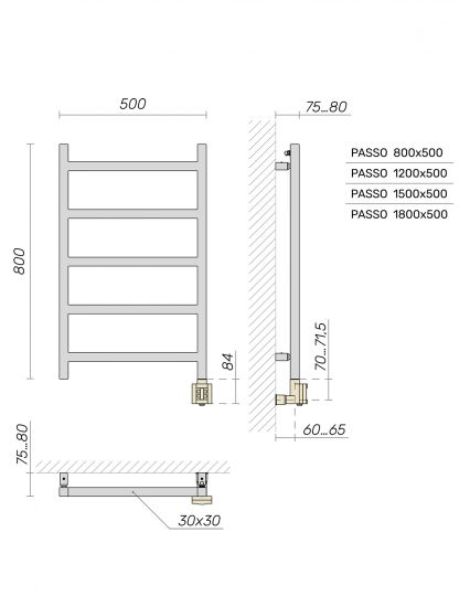 Полотенцесушитель электрический Broner Passo PS.EL.050.180.0000 500 мм схема 3
