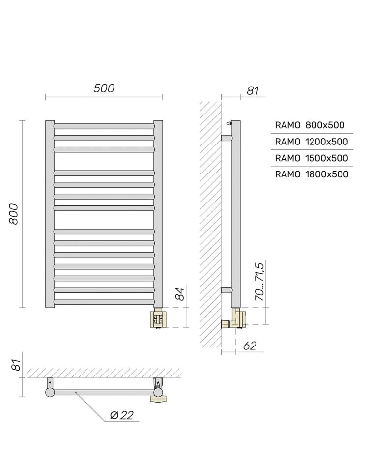 Полотенцесушитель электрический Broner Ramo RM.EL.050.120.0000 вертикальный 500 мм ФОТО