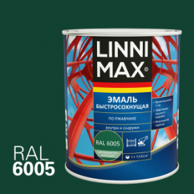 Эмаль Быстросохнущая по Ржавчине Linnimax Эмаль 0.75л Зеленый Мох RAL 6005 для Внутренних и Наружных Работ / Линнимакс.