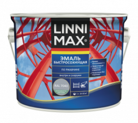 Эмаль Быстросохнущая по Ржавчине Linnimax Эмаль 2.5л Светло-Серый RAL 7040 для Внутренних и Наружных Работ / Линнимакс