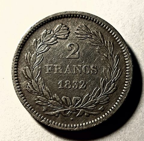 2 франка 1832 Франция W Лиль Редкость AUNC- XF