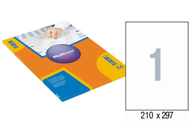 40210297  Самоклеящиеся этикетки  MULTILABEL 210х297 мм, 1 шт. на листе, бел., 100 листов - купить на этикетки-а4.рф