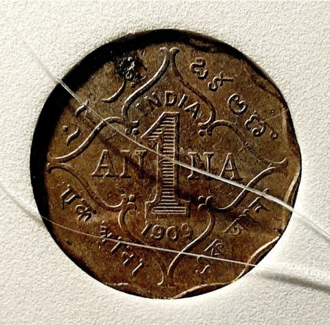 1 анна 1909 Индия AUNC Великобритания Слаб NNC AU-58