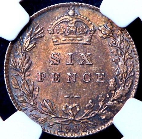 6 пенсов 1903 Великобритания MS 63 Слаб NGC