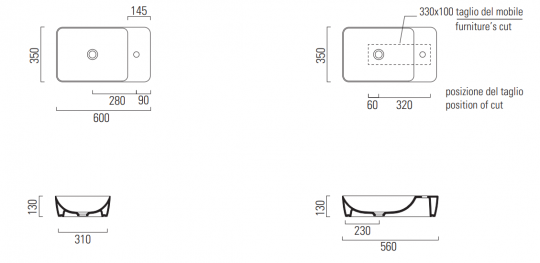 Раковина накладная GSI Modo 9883 60x35 схема 2